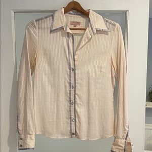 Ted Baker Women's Cream and Blue Button Down Shirt
